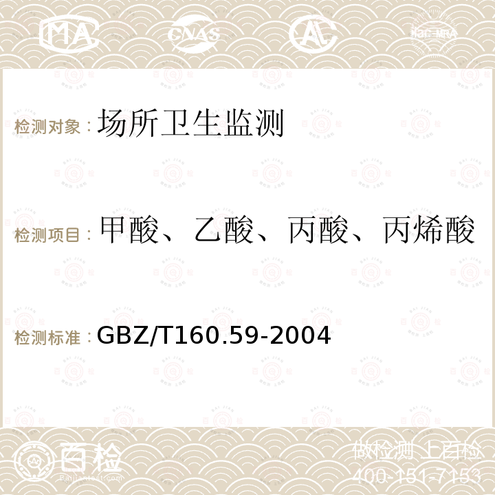 甲酸、乙酸、丙酸、丙烯酸 工作场所空气有毒物质测定 羧酸类化合物 GBZ/T 160.59-2004