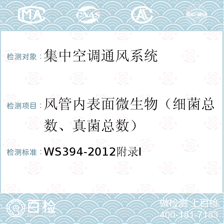 风管内表面微生物（细菌总数、真菌总数） 公共场所集中空调通风系统卫生规范