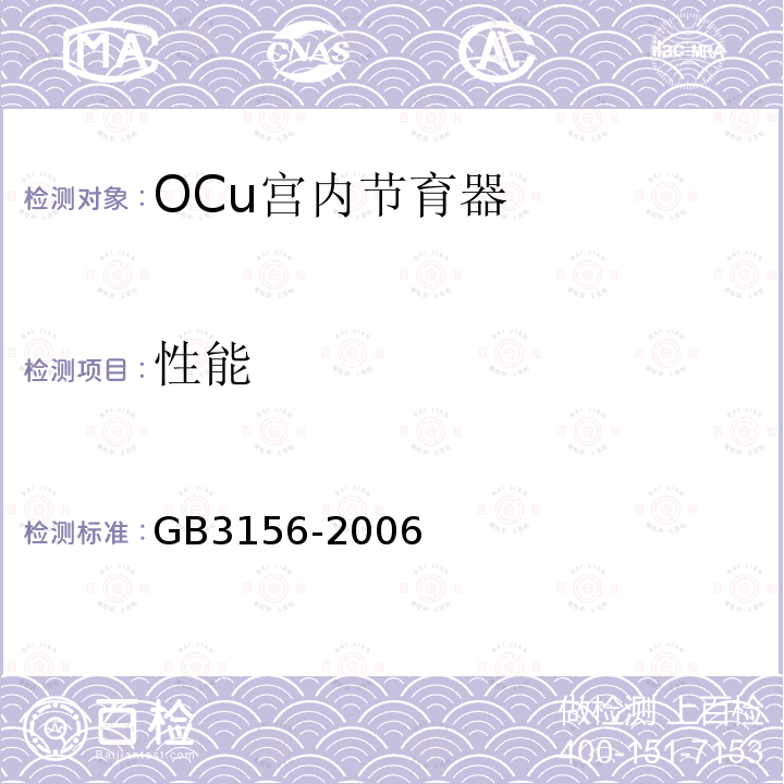性能 GB 3156-2006 OCu宫内节育器
