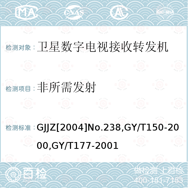 非所需发射 关于发布卫星数字电视接收调制器等两种“村村通”用设备暂行技术要求的通知,
卫星数字电视接收站测量方法-室内单元测量,
电视发射机技术要求和测量方法