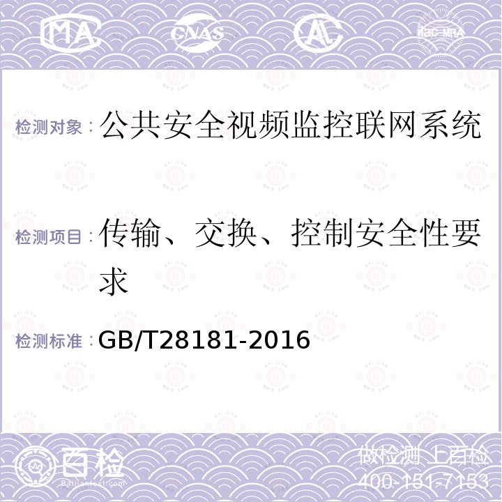 传输、交换、控制安全性要求 公共安全视频监控联网系统信息传输、交换、控制技术要求