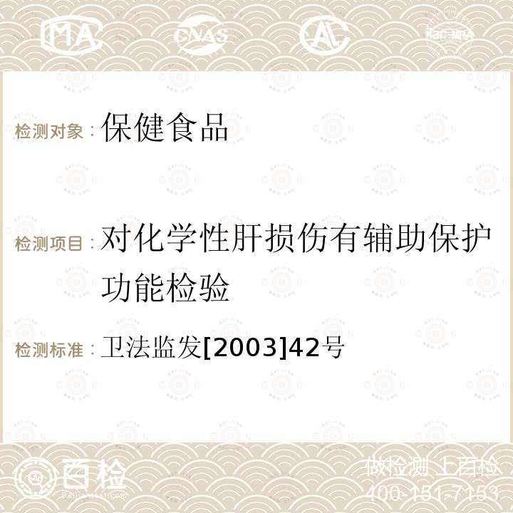 对化学性肝损伤有辅助保护功能检验 卫生部 保健食品检验与评价技术规范 （2003）
功能学评价检验方法十九