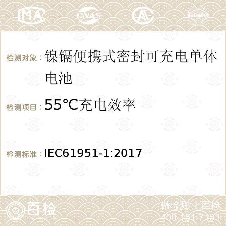 55℃充电效率 含碱性或非酸性电解质的蓄电池或电池组-镍镉便携式密封可充电单体电池：1.镍镉类