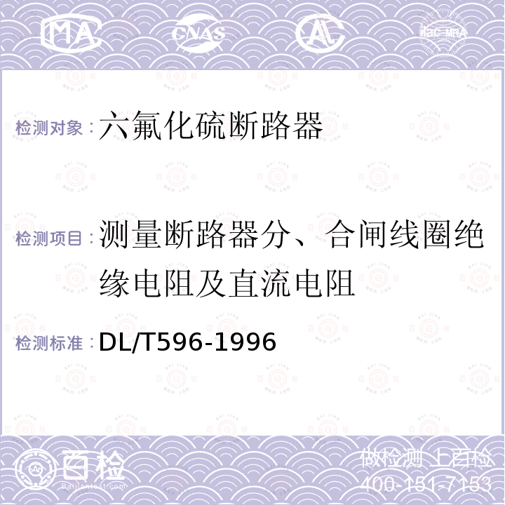 测量断路器分、合闸线圈绝缘电阻及直流电阻 电力设备预防性试验规程