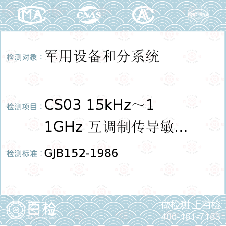 CS03 15kHz～11GHz 互调制传导敏感度（双信号发生器法） GJB152-1986 军用设备和分系统电磁发射和敏感度测量