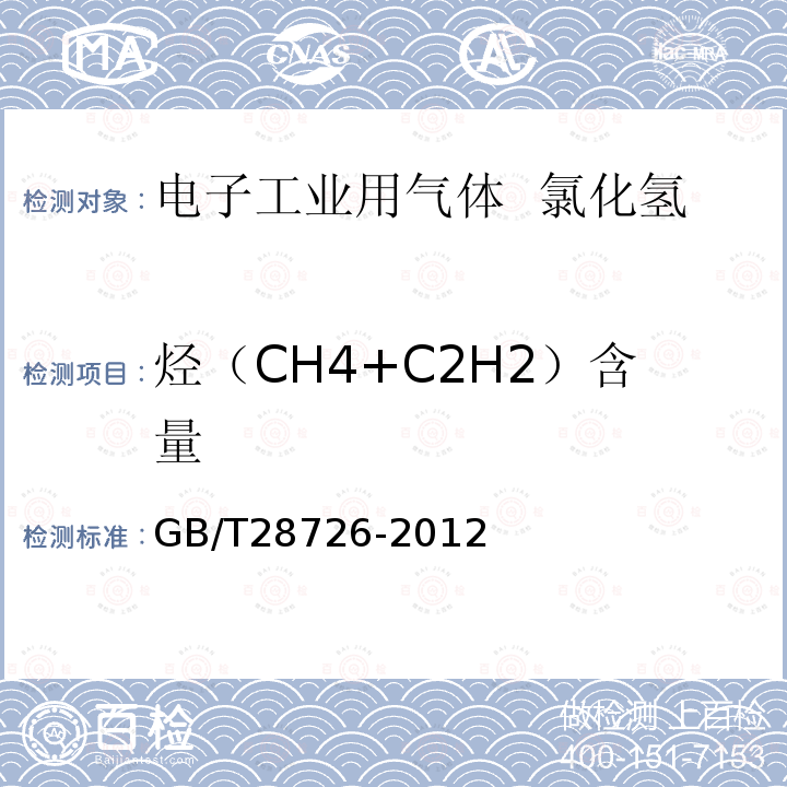 烃（CH4+C2H2）含量 GB/T 28726-2012 气体分析 氦离子化气相色谱法