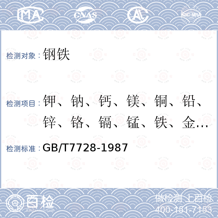 钾、钠、钙、镁、铜、铅、锌、铬、镉、锰、铁、金、银、钴、镍 冶金产品分析方法 火焰原子吸收光谱法通则