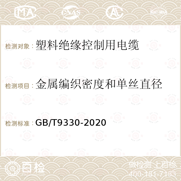 金属编织密度和单丝直径 塑料绝缘控制电缆