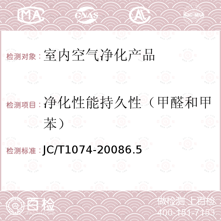 净化性能持久性（甲醛和甲苯） 室内空气净化功能涂覆材料净化性能