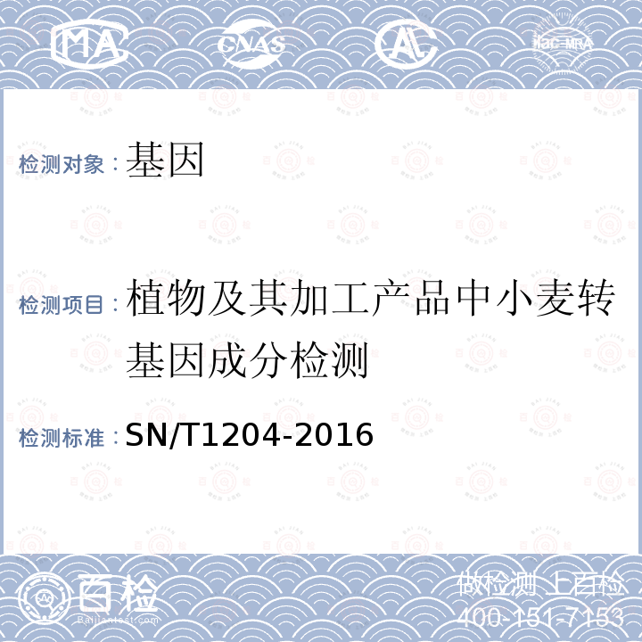 植物及其加工产品中小麦转基因成分检测 植物及其加工产品中转基因成分实时荧光PCR定性检验方法