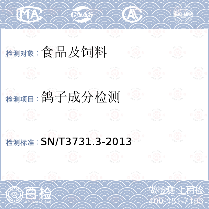 鸽子成分检测 食品及饲料中常见禽类品种的鉴定方法 第3部分：鸽子成分检测 实时荧光PCR法