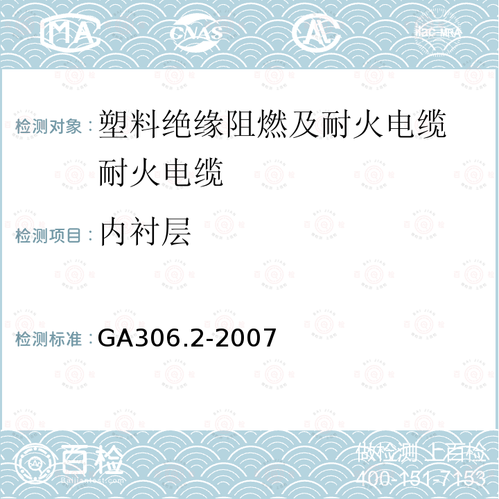 内衬层 阻燃及耐火电缆：塑料绝缘阻燃及耐火电缆分级和要求 第2部分：耐火电缆