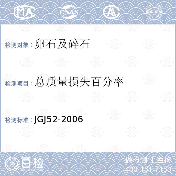 总质量损失百分率 JGJ 52-2006 普通混凝土用砂、石质量及检验方法标准(附条文说明)