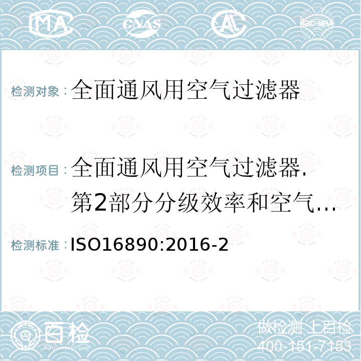 全面通风用空气过滤器. 第2部分分级效率和空气流动阻力测量 全面通风用空气过滤器. 第2部分分级效率和空气流动阻力测量