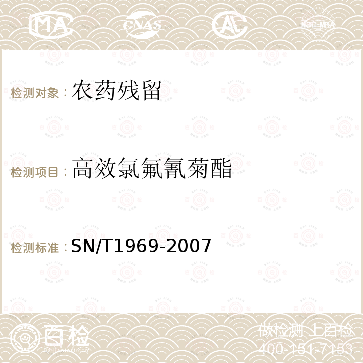 高效氯氟氰菊酯 进出口食品中联苯菊酯残留量的检测方法 气相色谱-质谱法