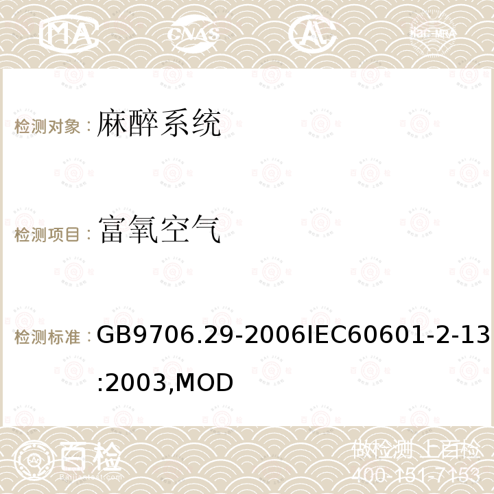 富氧空气 医用电气设备第2部分：麻醉系统的安全和基本性能专用要求