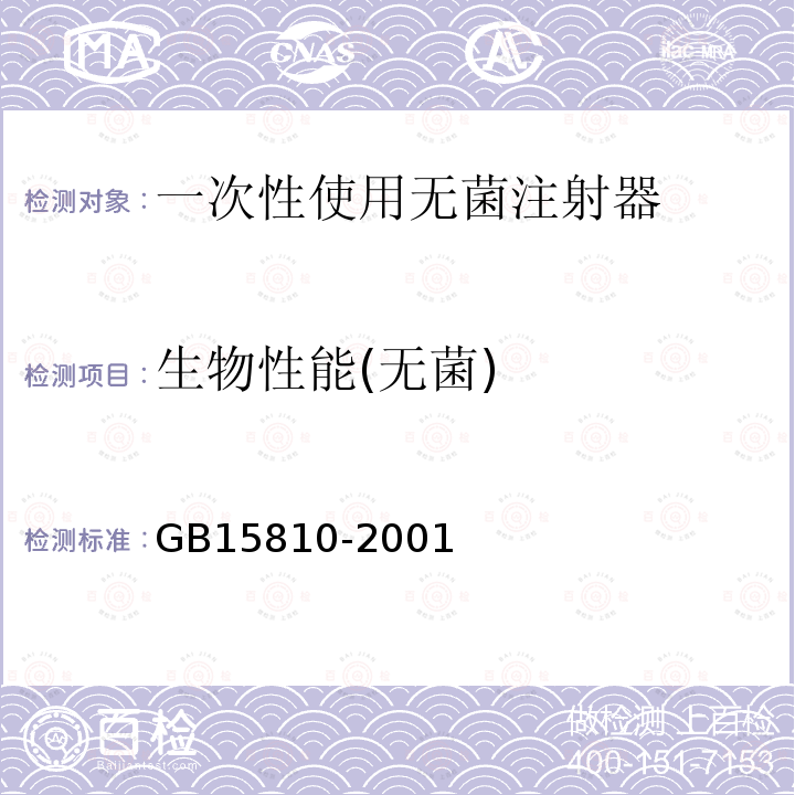 生物性能(无菌) GB 15810-2001 一次性使用无菌注射器(包含修改单1)