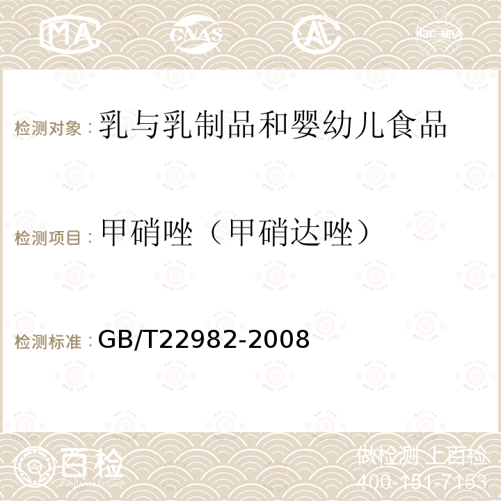 甲硝唑（甲硝达唑） 牛奶和奶粉中甲硝唑、洛硝哒唑、二甲硝唑及其代谢物残留量的测定 液相色谱串联质谱法本标准