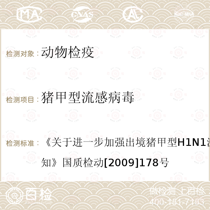 猪甲型流感病毒 关于进一步加强出境猪甲型H1N1流感检验检疫工作的通知 国质检动[2009]178号