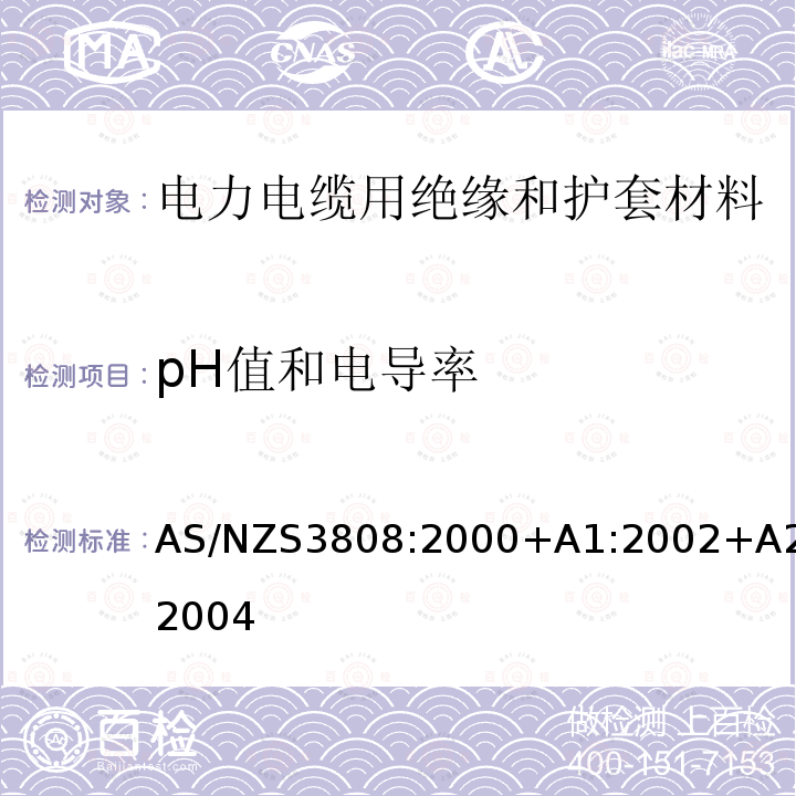 pH值和电导率 AS/NZS3808:2000+A1:2002+A2:2004 电力电缆用绝缘和护套材料