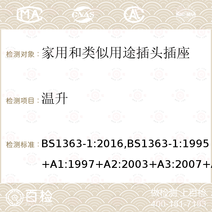 温升 插头、插座、转换器和连接单元 第1部分可拆线和不可拆线13A 带熔断器插头 的规范