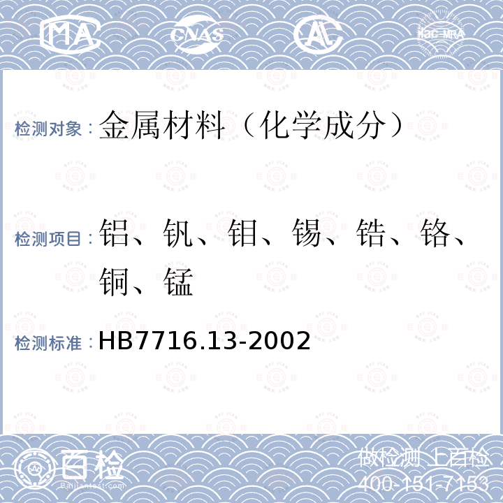 铝、钒、钼、锡、锆、铬、铜、锰 钛合金化学成分光谱分析方法 第13部分：电感耦合等离子体原子发射光谱法测定铝、铬、铜、钼、锰、钕、锡、钒、锆含量