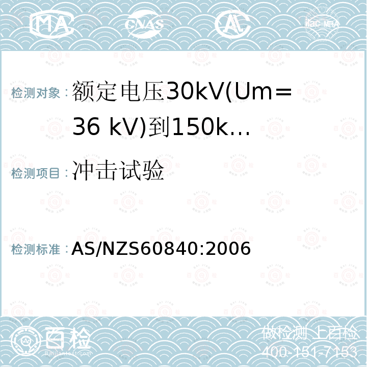 冲击试验 额定电压30kV(Um=36 kV)到150kV(Um=170 kV)挤包绝缘电力电缆及其附件 试验方法和要求