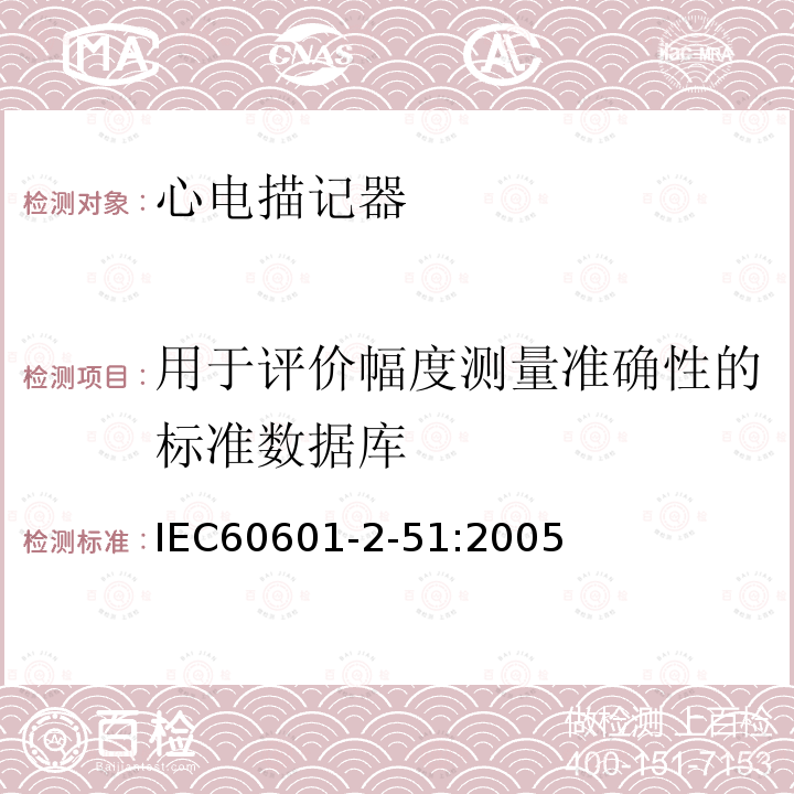 用于评价幅度测量准确性的标准数据库 IEC 60601-2-51:2005 单道和多道心电描记器记录和分析的安全特殊要求