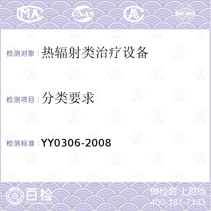 分类要求 YY 0306-2008 热辐射类治疗设备安全专用要求