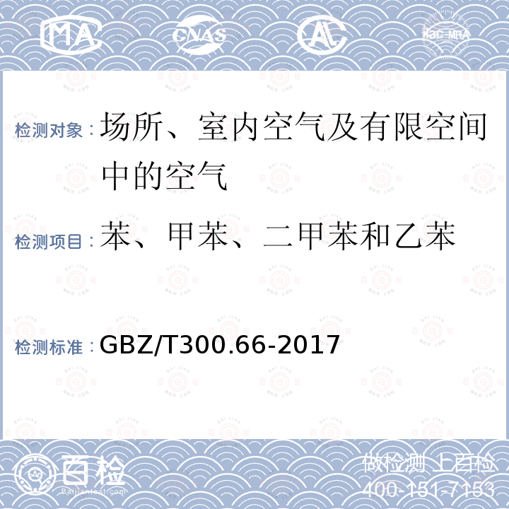 苯、甲苯、二甲苯和乙苯 工作场所空气有毒物质测定 苯、甲苯、二甲苯和乙苯