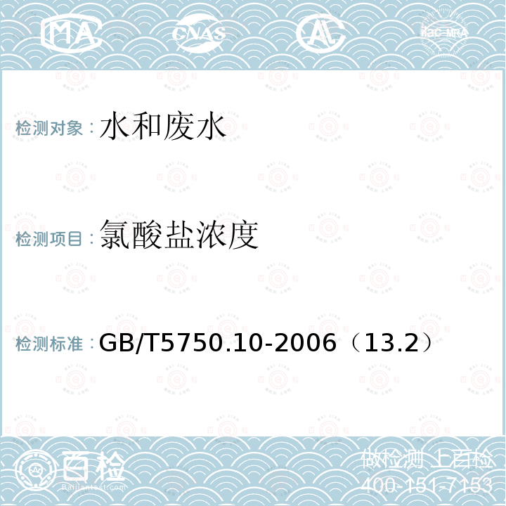 氯酸盐浓度 生活饮用水标准检验方法 消毒副产物指标 离子色谱法