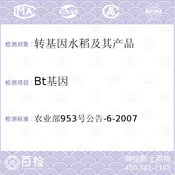 Bt基因 转基因植物及其产品成分检测 抗虫转Bt基因水稻 定性PCR方法