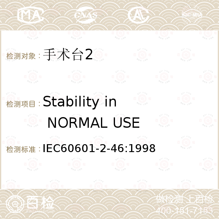 Stability in NORMAL USE 医用电气设备 第2-46部分：手术台安全专用要求