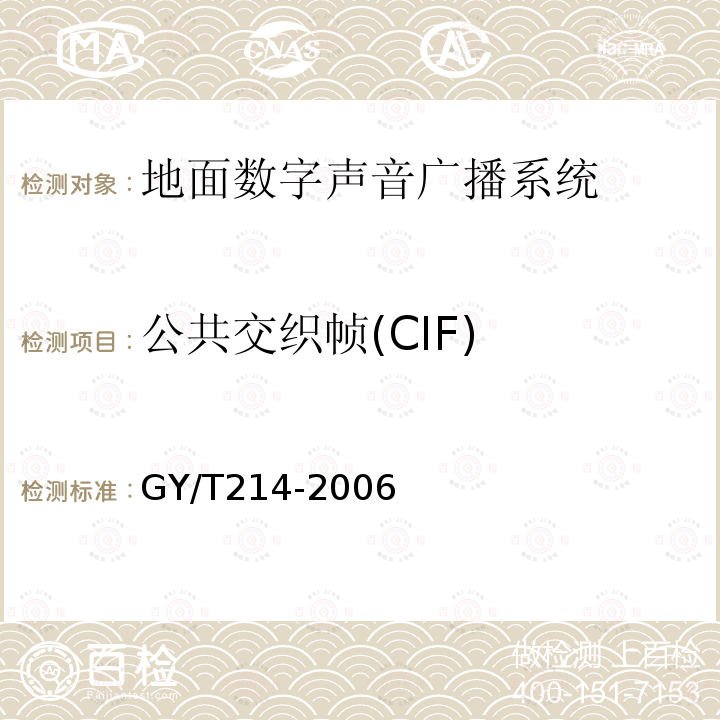 公共交织帧(CIF) 30MHz—3000MHz地面数字音频广播系统技术规范