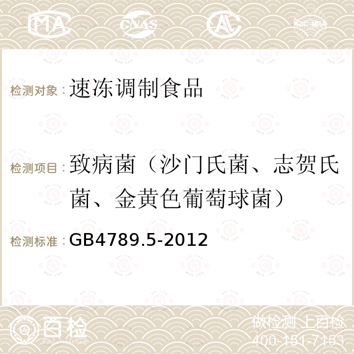 致病菌（沙门氏菌、志贺氏菌、金黄色葡萄球菌） 食品安全国家标准 食品微生物学检验 志贺氏菌检验