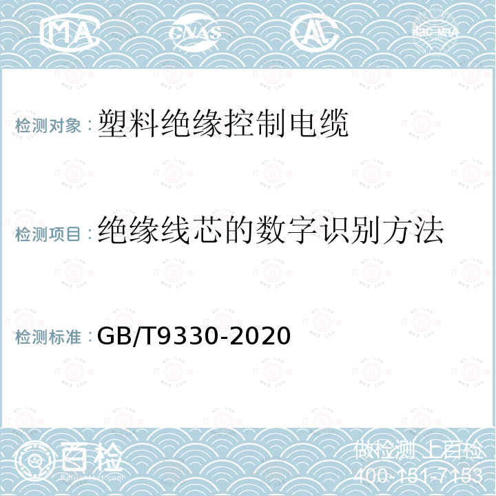 绝缘线芯的数字识别方法 塑料绝缘控制电缆 第1部分：一般规定