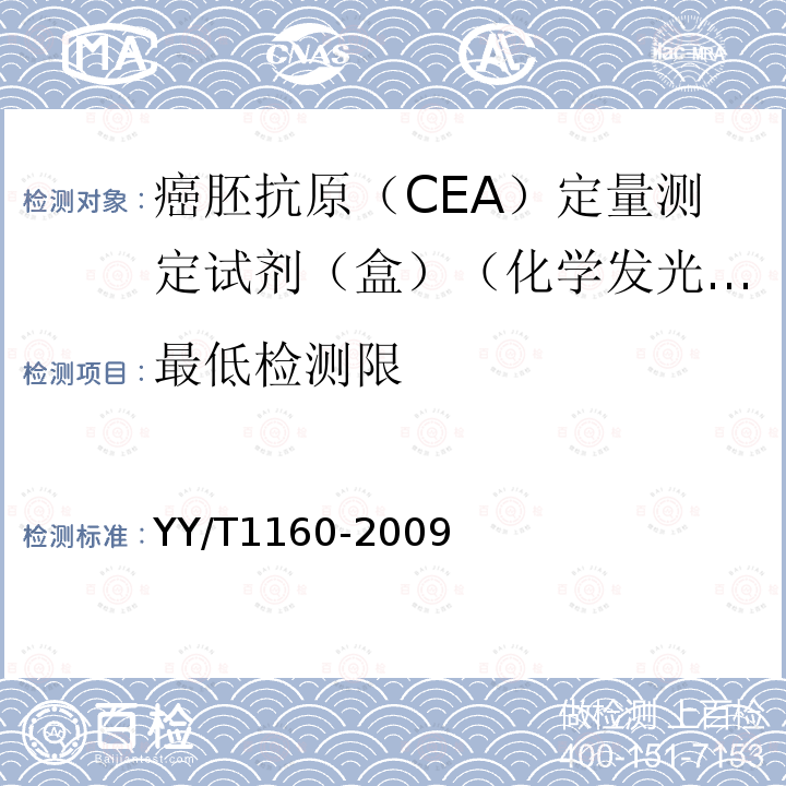 最低检测限 癌胚抗原(CEA)定量测定试剂(盒)(化学发光免疫分析法)