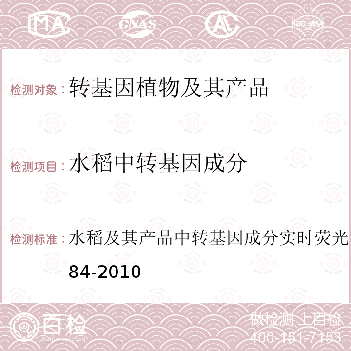 水稻中转基因成分 水稻及其产品中转基因成分实时荧光PCR检测 SN/T 2584-2010