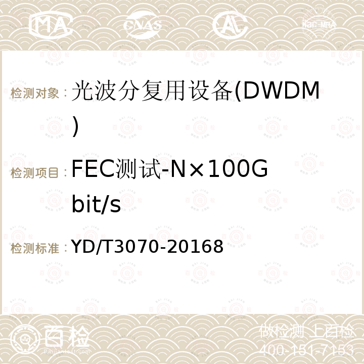 FEC测试-N×100Gbit/s N×100Gbit/s 超长距离光波分复用(WDM)系统技术要求