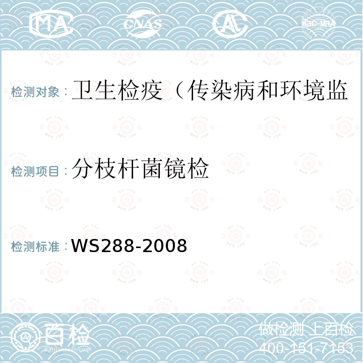 分枝杆菌镜检 WS 288-2008 肺结核诊断标准