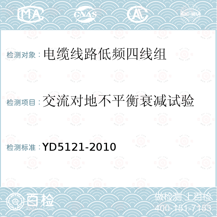 交流对地不平衡衰减试验 通信线路工程验收规范