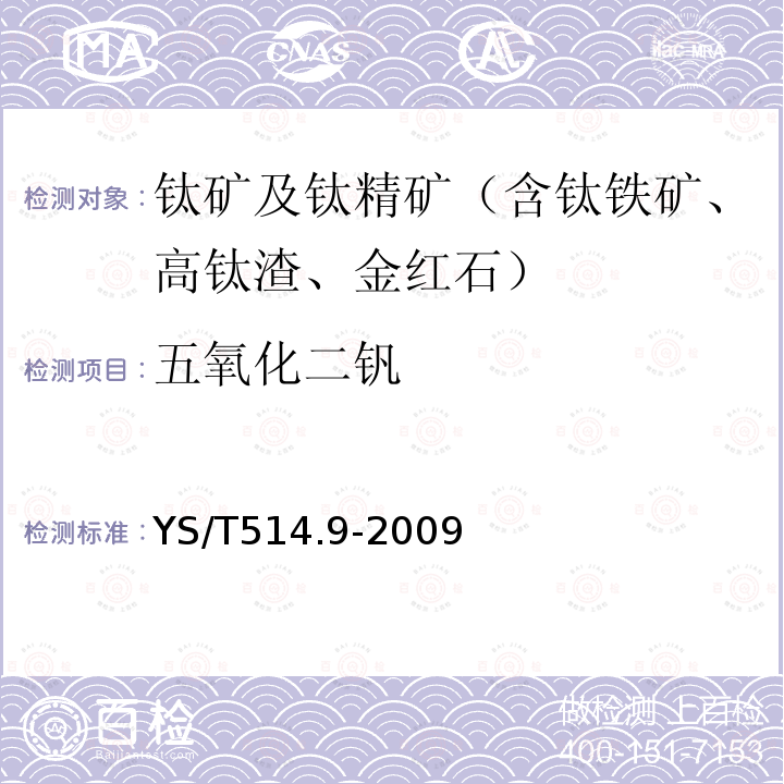 五氧化二钒 高钛渣、金红石化学分析方法 第9部分：氧化钙、氧化镁、一氧化锰、磷、三氧化二铬和五氧化二钒量的测定 电感耦合等离子体发射光谱法