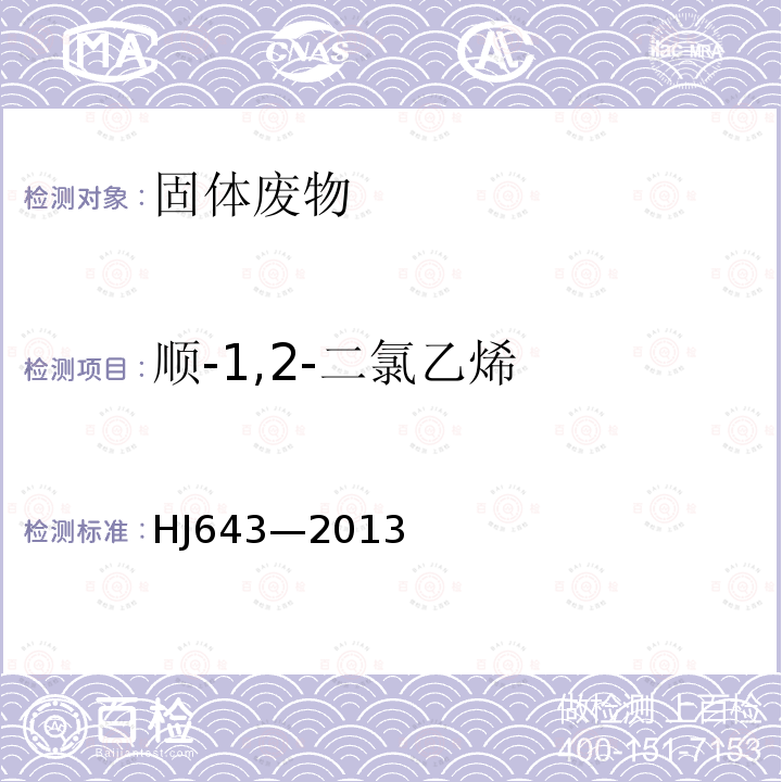 顺-1,2-二氯乙烯 固体废物 挥发性有机物的测定 顶空 气相色谱-质谱法