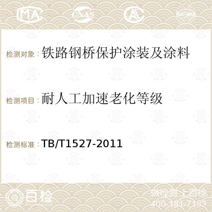 耐人工加速老化等级 铁路钢桥保护涂装及涂料供货技术条件 第4.2.2.17条