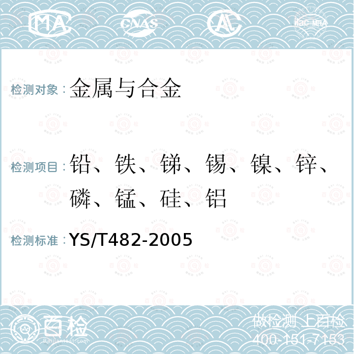 铅、铁、锑、锡、镍、锌、磷、锰、硅、铝 铜及铜合金合金分析方法光电发射光谱法