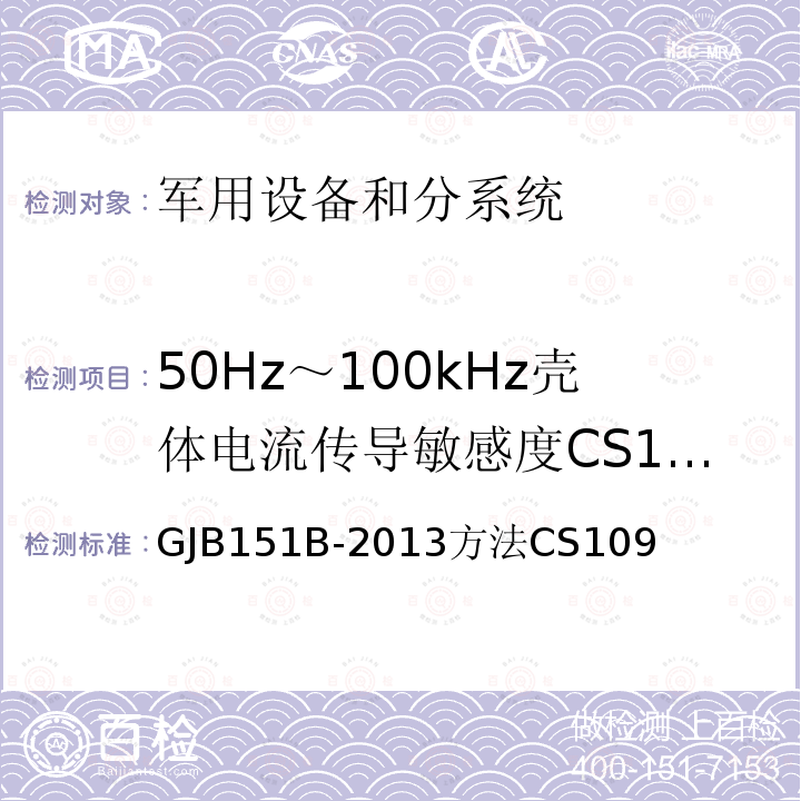 50Hz～100kHz壳体电流传导敏感度CS109 军用设备和分系统电磁发射和敏感度要求和测量