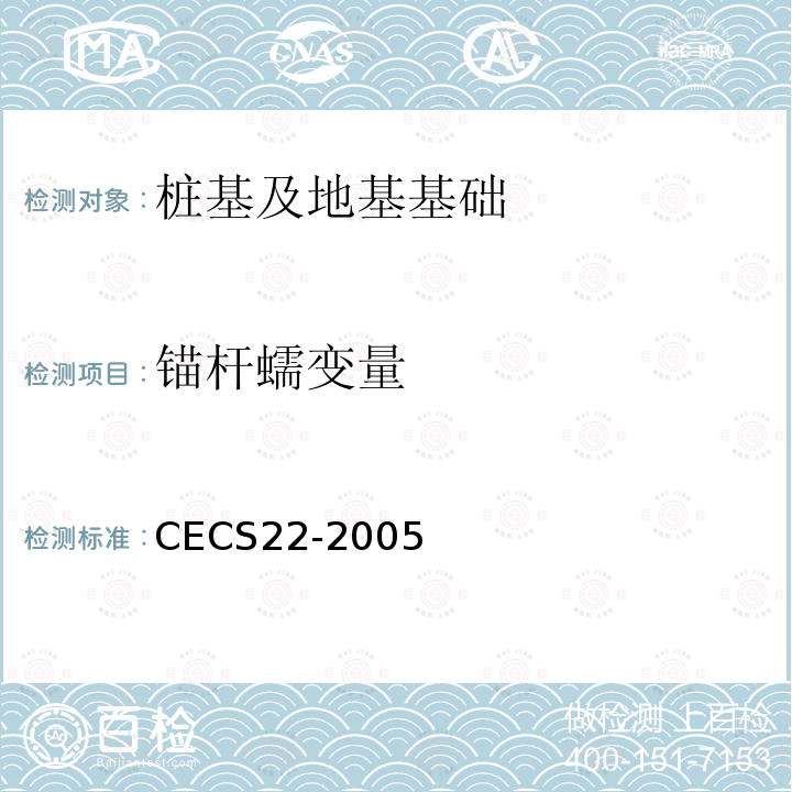 锚杆蠕变量 CECS22-2005 岩土锚杆(索)技术规程 第9.3节