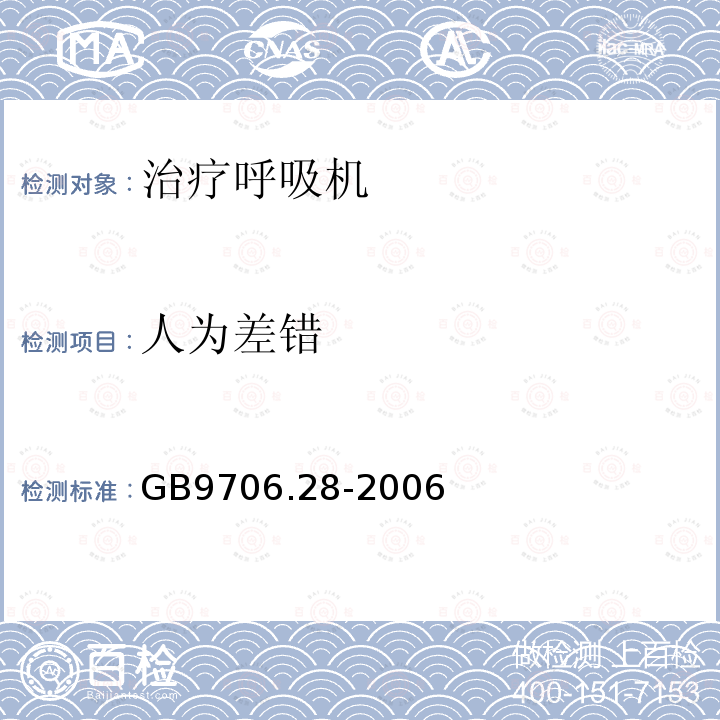 人为差错 医用电气设备第2部分:呼吸机安全专用要求——治疗呼吸机