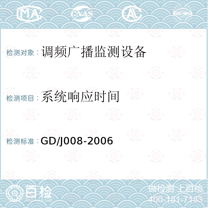 系统响应时间 调频（FM）广播监测设备入网技术要求及测量方法 （暂行）