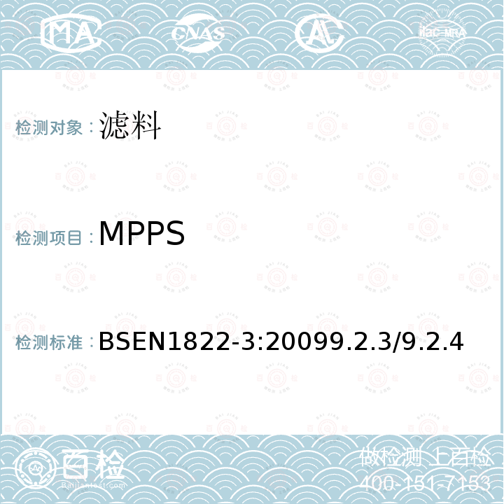 MPPS High efficiency air filters(HEPA and ULPA)-Part3: Testing flat sheet filter media